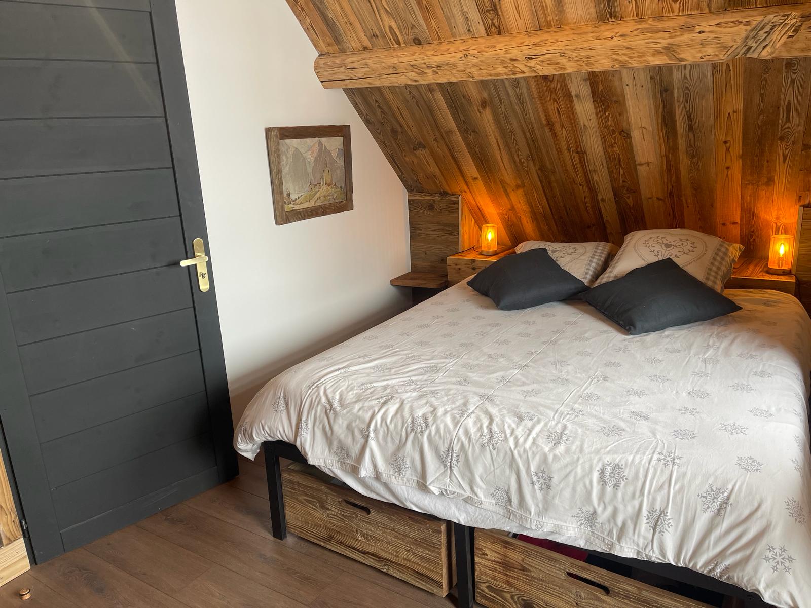 Rustic bedroom with mountain views